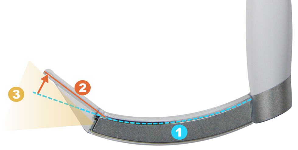 Low profile angulation design of UE video laryngoscope blade.